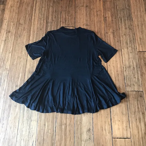 Black Flowy Relaxed Fit Tunic Top Soft Stretch Jersey Short Sleeve Blouse Size S - Image 4