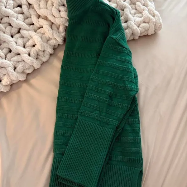 LOFT Green Ribbed Knit Mock Neck Sweater - Image 3