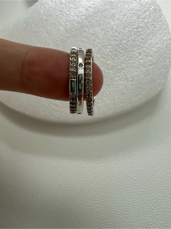 Vintage Style CZ Stack Ring Set 3-Piece Silver Plated Rings US Size 5 - Image 6
