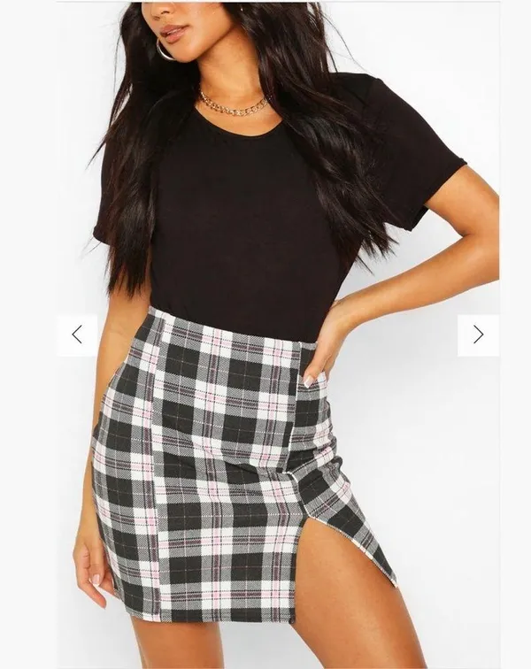 Boohoo split front checked mini skirt plaid size US 8 - Image 3