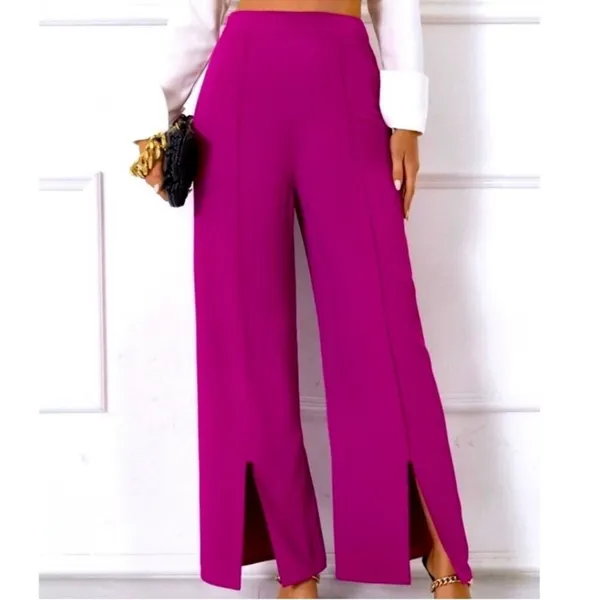 NWT Happily Grey Wide Leg Trouser Pants Full Length High Waisted Front Slit XS‎ - Image 3