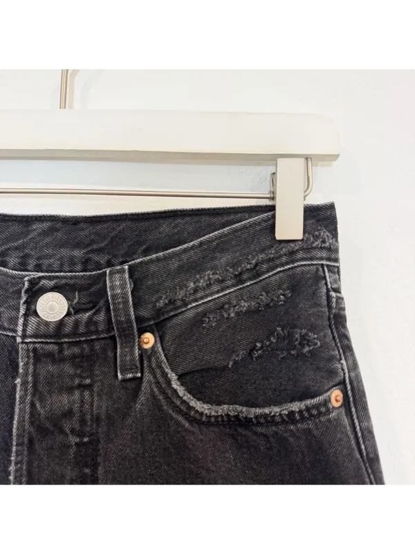 Levis 501‎ Jeans Size 26 Black Denim Button Fly Distressed Straight Pant Grunge - Image 6