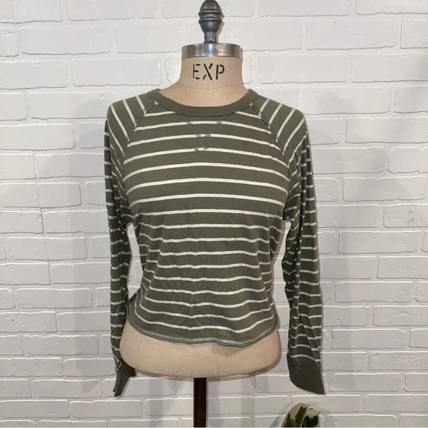 Aerie Olive Cropped Striped Long Sleeve Tee - Image 3