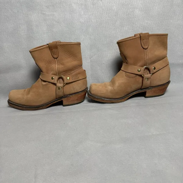 Double H Tan Leather Harness Boots Square Toe Western Ankle Booties Womens - Image 6