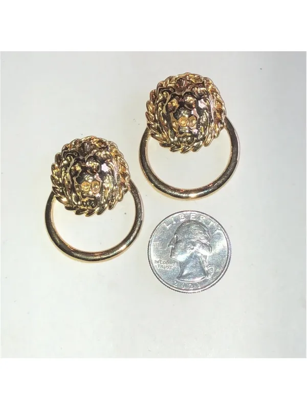 Gold Tone Vintage Lion Head Shoe Clips - Image 3