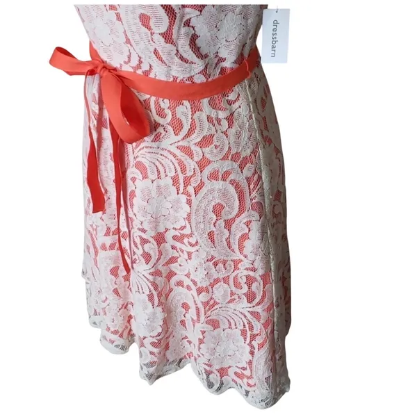 Dressbarn Coral Lace Fit Flare Dress Size 8‎ Sleeveless Tie Waist Women - Image 5