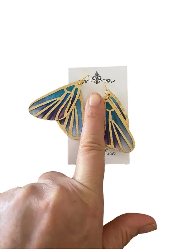 New Fleur de Lisa Statement Earrings ombre wings gold plated Fairy Core Ethereal - Image 7