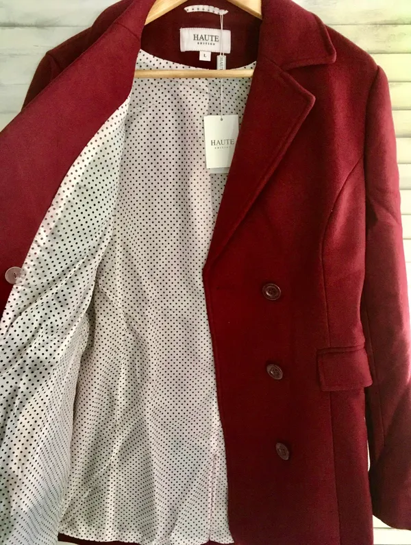 Double Breasted Wool Coat, Large Red - Image 2