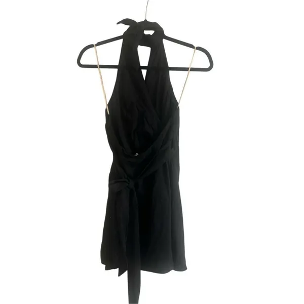 ✨Free People Xandra High Neck Mini Wrap Black Sz Small Dress✨ - Image 6