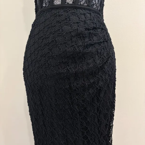 NICHOLAS Raina Strapless Corset Lace Midi Dress Black Slit 6 Revolve Prom‎ Hoco - Image 5