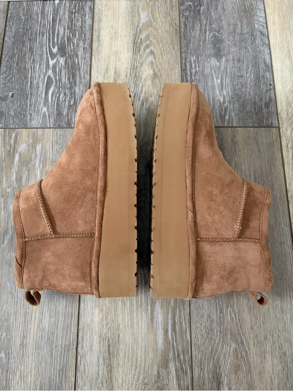 Madden Girl Embrace Suede Slip-On Platform Chestnut Mini Ankle Boots - Image 6