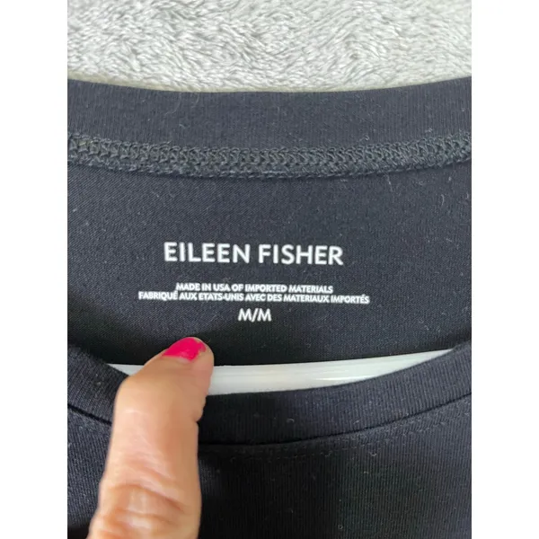 Eileen Fisher Cotton Stretch Jersey Black Round Neck Dress Minimalist Capsule MD - Image 5