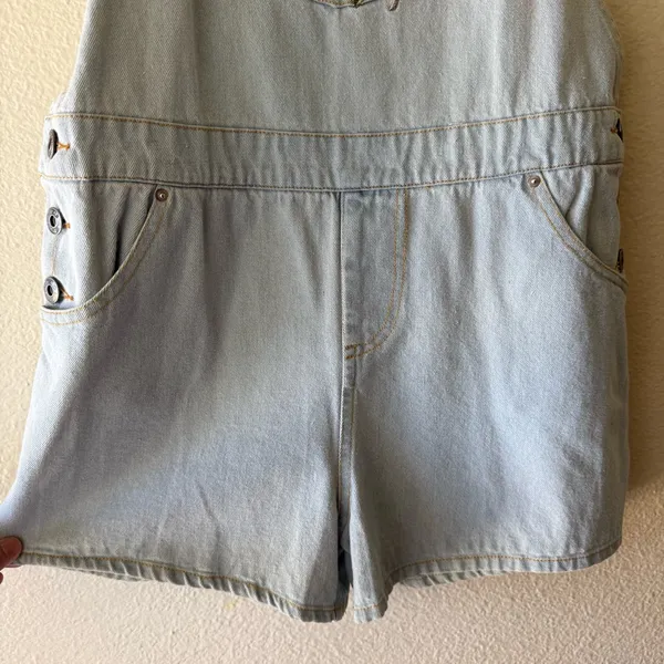 POL Light Wash Denim Short Overalls with Rose Embroidery - Image 9