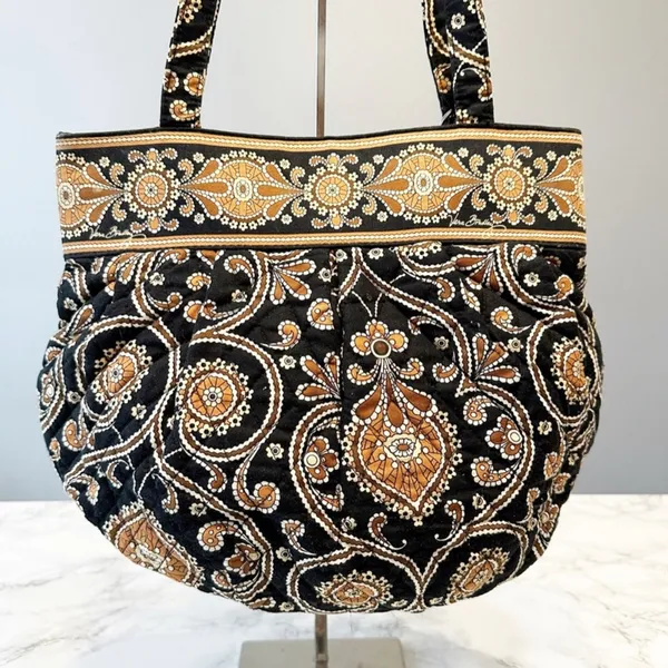 Vera Bradley Retired Black Brown Gold Paisley Boho Quilted Morgan Shoulder Bag - Image 2