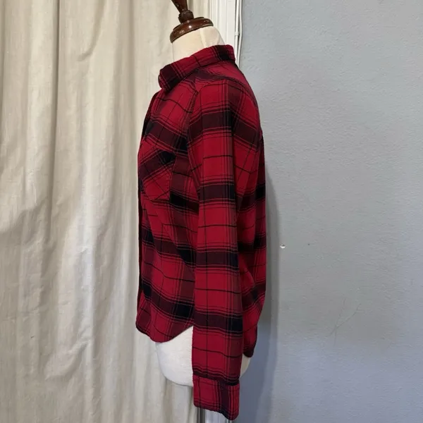 Abercrombie & Fitch Red‎ black Check Plaid Button Down Womans Career Shirt S - Image 4
