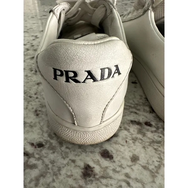 Prada white leather womens sneakers shoes 35 USED - Image 11