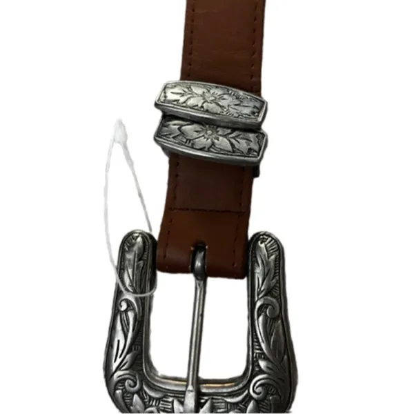 Brushed silver buckle smooth leather belt Brown - Image 7