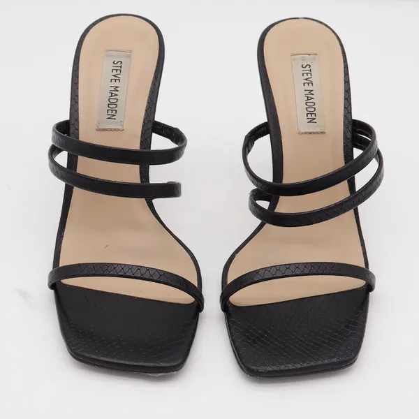 Steve Madden Womens Black Snakeskin Embossed Square Toe Strappy Heels 8.5 - Image 3