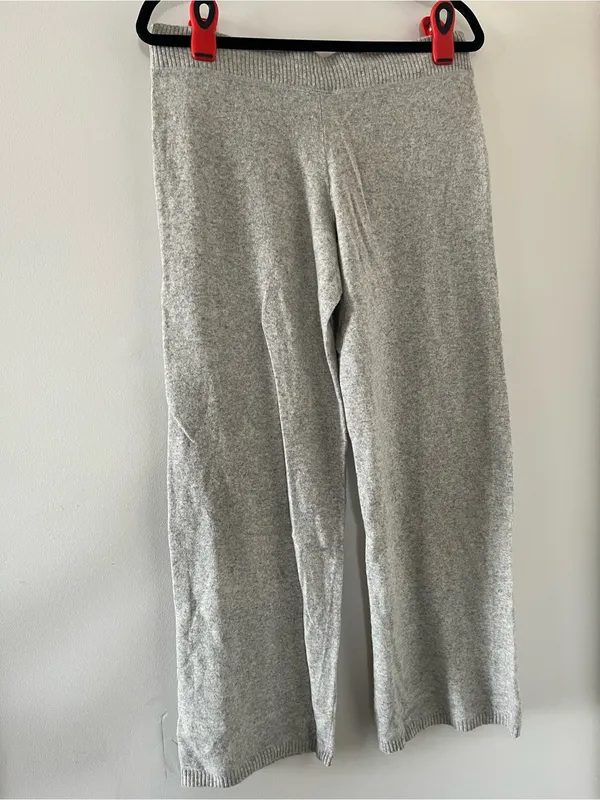 NWT Y2K Loft Wool Cashmere Blend Knit Gray Wide Leg Pants Small Drawstring - Image 4