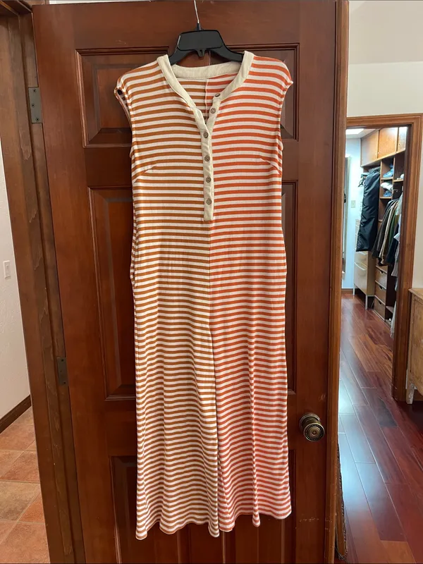 Daphne Striped wide leg jumpsuit with pockets Small Pink - Image 2