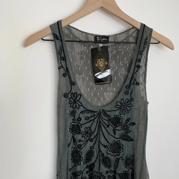 BIYA Darya Mesh Grey Embroidered Dress Womens XS Johnny Was - Image 5