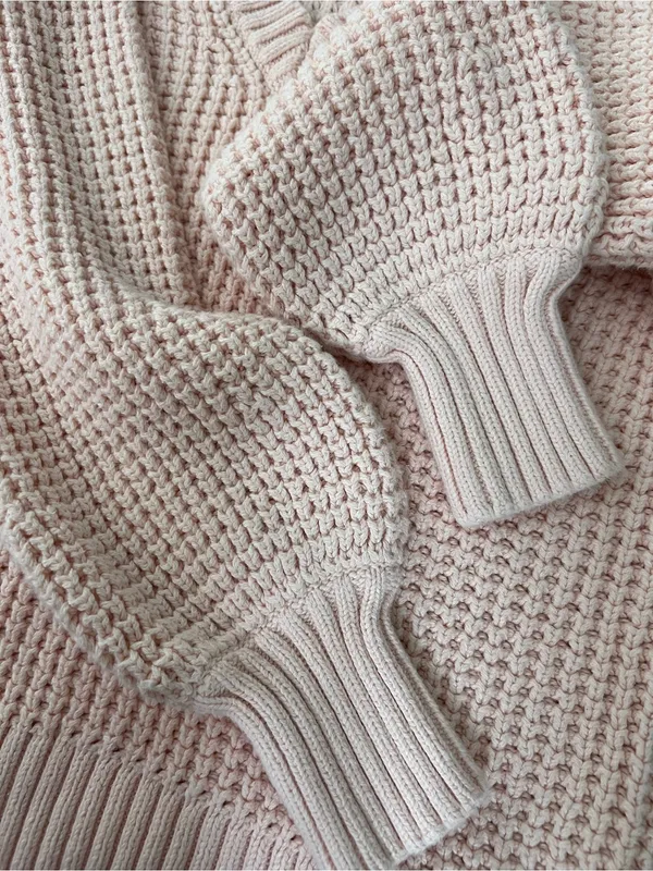 J.Crew Preppy & Cozy Women's V-Neck Waffle Knit Sweater in Soft Pink Small - Image 6