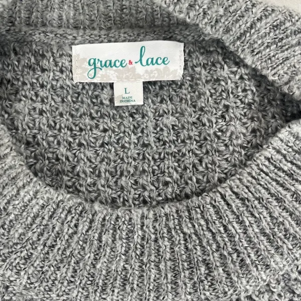 Grace & Lace Boyfriend Slouchy Knit Sweater Womens Large Gray Long Sleeve - Image 3