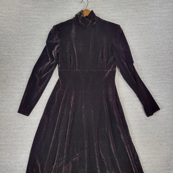 Vintage KC Spencer Velvet Maxi Dress Sz 6 Brown Turtleneck Whimsigoth Cocktail - Image 8