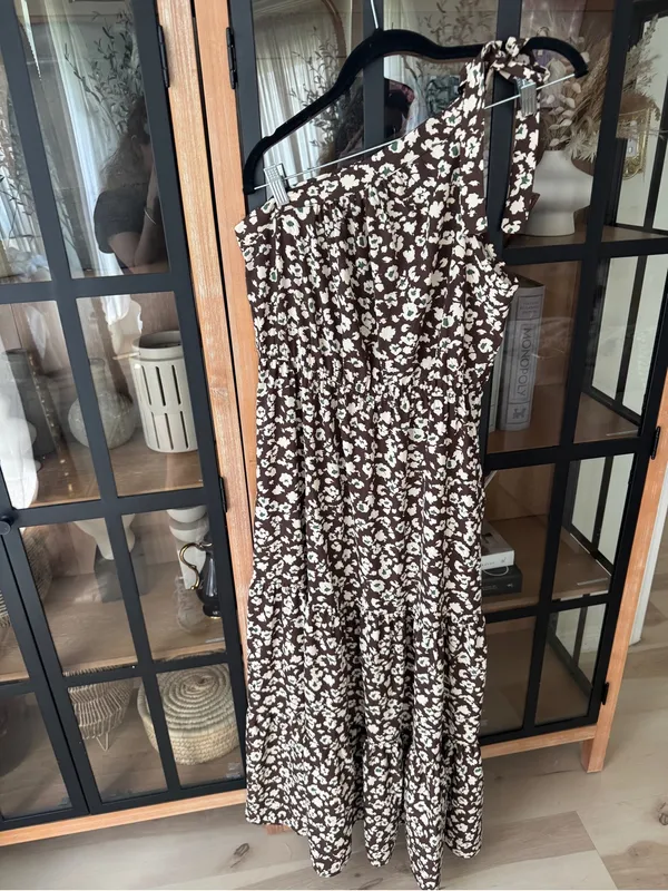 Amazon floral maxi dress prettygarden chocolate one shoulder knot ruffle elastic - Image 2