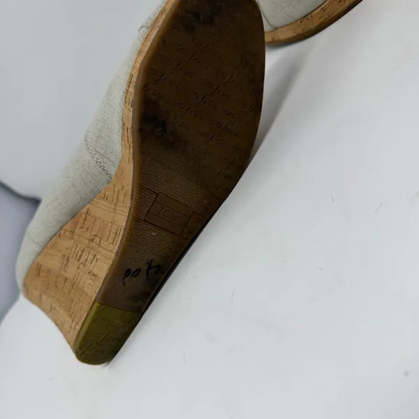 TOMS Canvas Peep Toe Wedge Sandal Oatmeal Natural Cork Heel Women Size 9 - Image 6