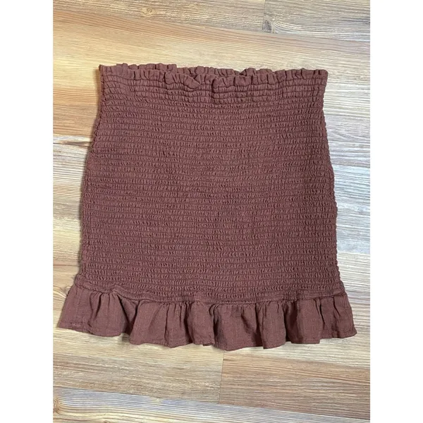 Abercrombie & Fitch Brown Smocked Tube Top Coquette Boho Indie Gypsy Ruffle M - Image 2