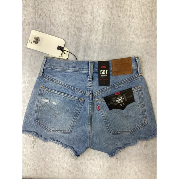Levis Premium 501 High Rise Shorts Light Wash Distressed Denim 563270012 Size 24 - Image 4