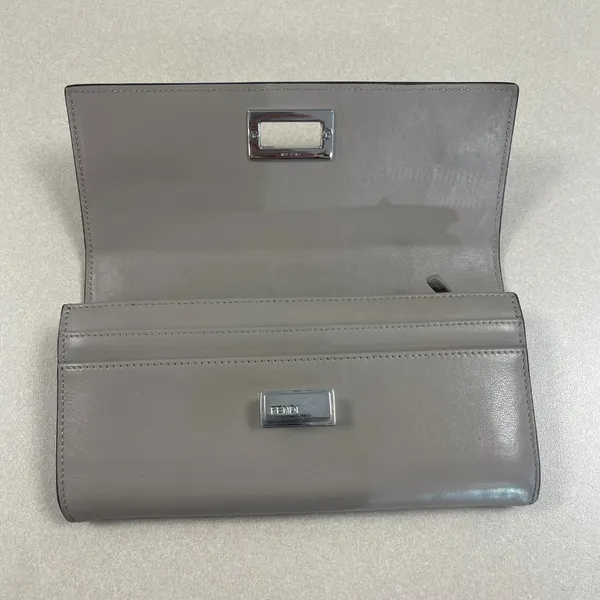 FENDI Peekaboo Leather Continental Wallet w/Turnlock - Greige - Preowned - Image 6