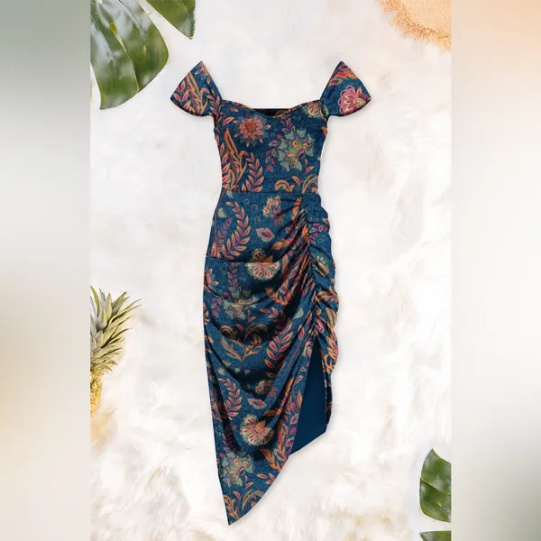 Averie Halley Ruched Midi Dress Floral Small - Image 2