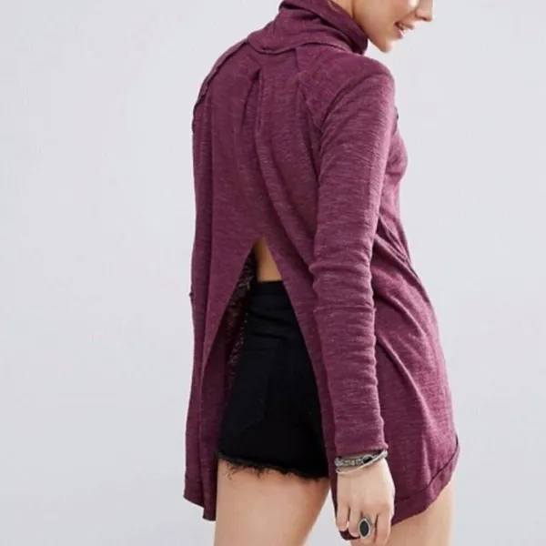 Free People Split Back‎ Turtleneck Small Marled Raglan Whimsical Grunge Emo Gobl - Image 2