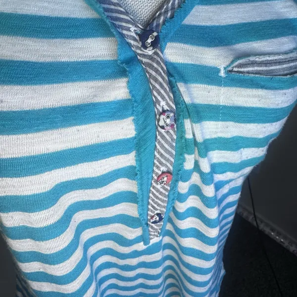 Anthropologie Feather Bone sz M knit top T Shirt Turquoise Striped casual Beach‎ - Image 3