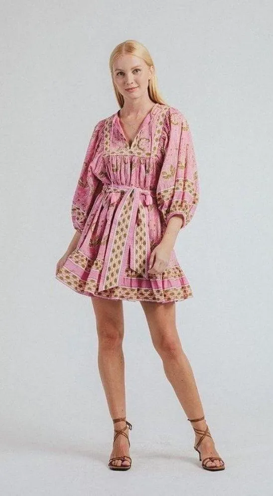 💕CLEOBELLA💕 Magdalena Mini Dress ~ Pink Wildflower Block Print Medium M NWT - Image 6