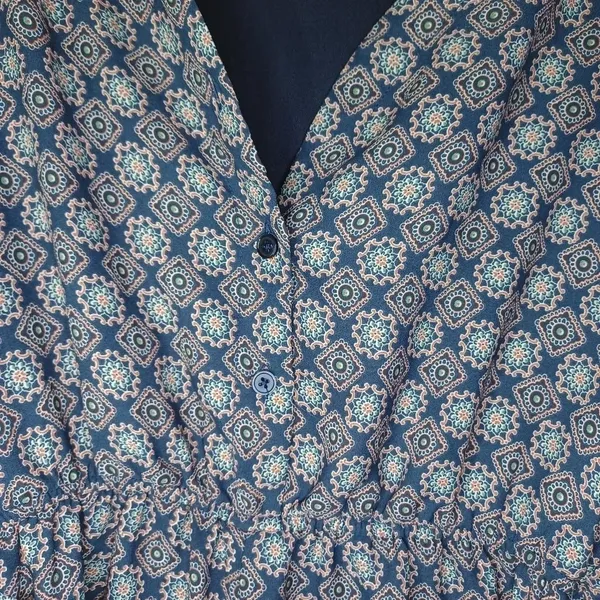 Miami paisley 3/4 sleeve v-neck boho chic geometric print cottagecore romper - Image 6