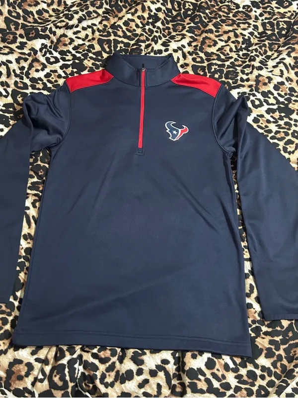 NFL Navy Blue and Red Quarter-Zip Sweater - Image 2