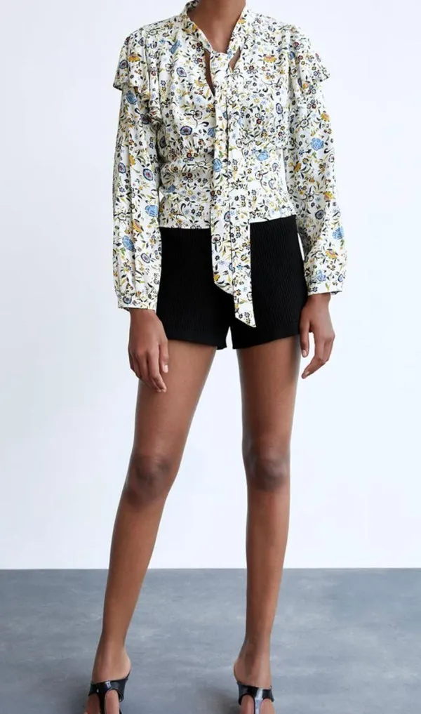 ZARA Printed Blouse with Bow - Image 2
