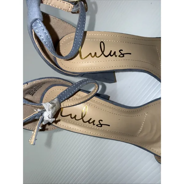 Lulus Taylor Heels Womens Size 5.5 Blue Faux Suede Ankle Strap 4" Block Heel - Image 8