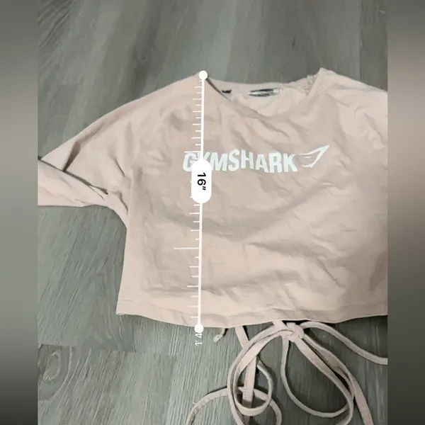 Gymshark Pink Beige Cropped Ruched Tie Up Ribbon Long Sleeve Top‎ Size M - Image 13