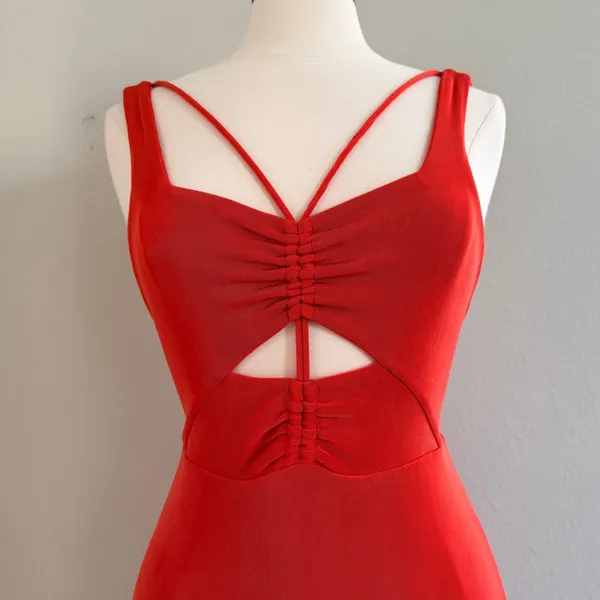 Free People Hypnotized Maxi Dress Womens Small Slinky Red Orange‎ Cutout Ruched - Image 3