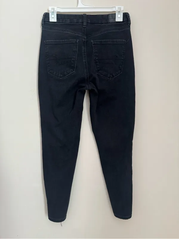 American Eagle Dream Jean Curvy High Rise Jegging Crop Black Size 6 Button Fly - Image 2