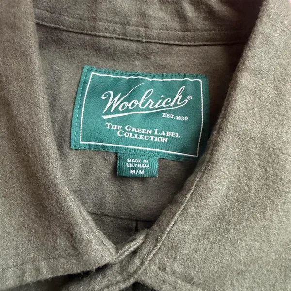 Woolrich Green Label Chamois Shirt Shacket Army Military Green Button Down Vietnam Thick Heavy Duty Men M Measurement in pics - Image 2