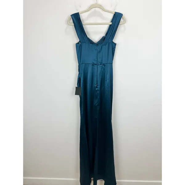 Lulus Stunning Arrival Dark Teal Satin Off The Shoulder Maxi Dress Formal M NWT - Image 9