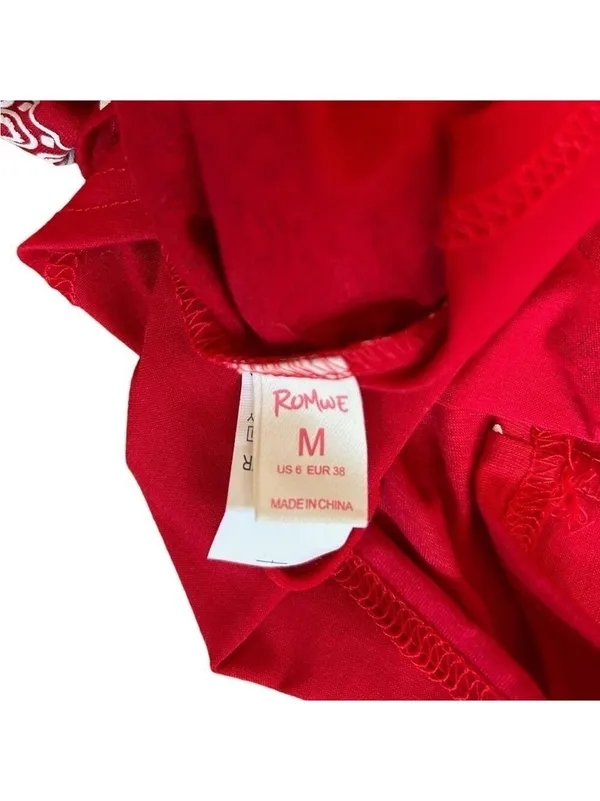 Romwe Red and White Bandanna Halter Cropped Top - Image 3