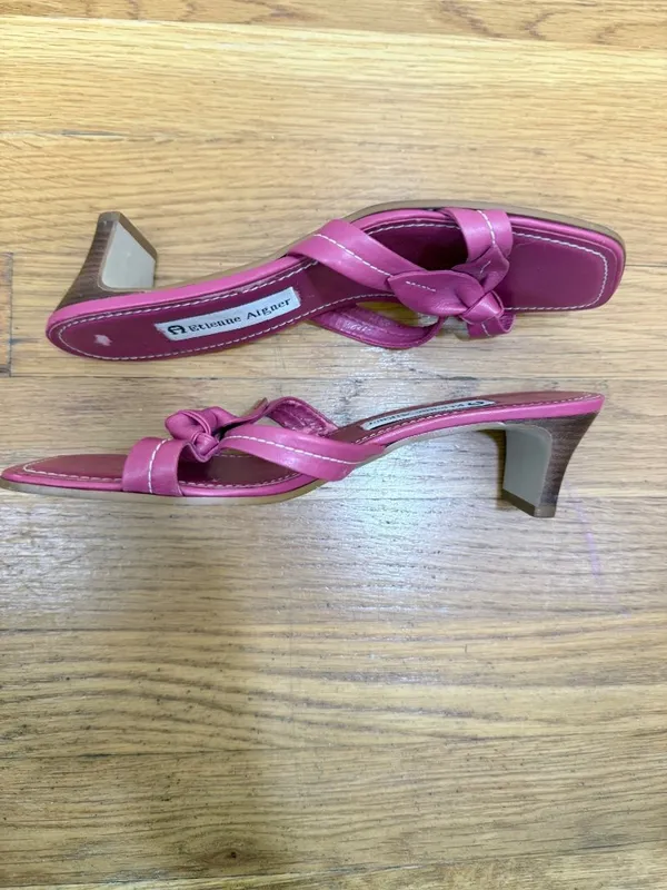 Etienne Aigner Y2K Coquette Barbiecore Bright Pink Leather Slide Open Square Toe Sz 7 US - Image 6