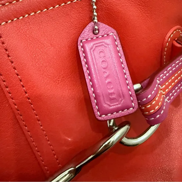 Rare Vintage Authentic COACH 9286 Leather Red-Orange/Pink Hampton Carryall Tote - Image 14