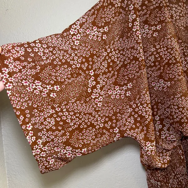 Lulus Promises Kept Brown Floral Print Sheer Smocked Top women's large cottage - Image 3